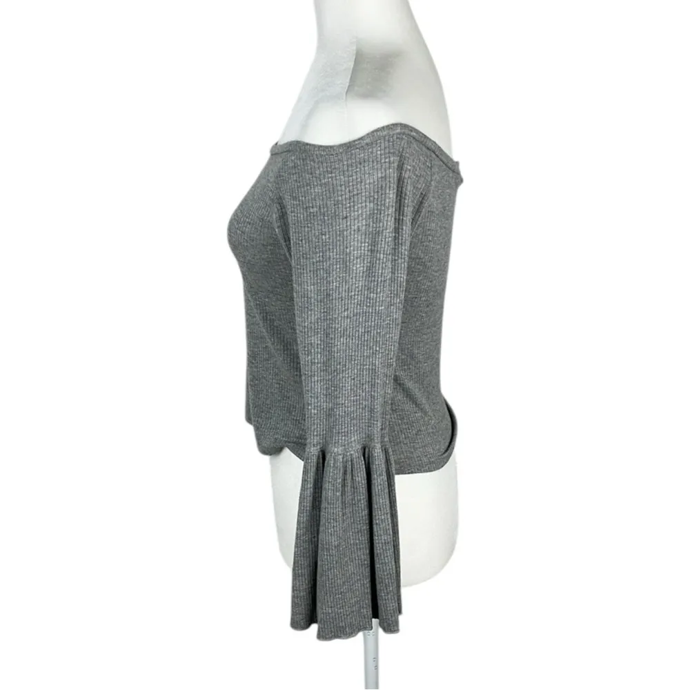 See You Monday Grey Bell Sleeve Off Shoulder Top Size Large - Image 3