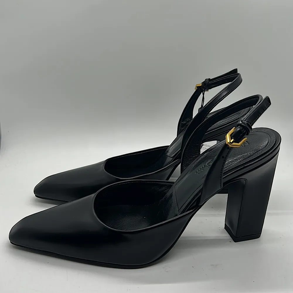 Massimo Dutti NWT Black Leather Pointed Toe Block Heels Sandals Shoes *Sz 5*🔥🔥 - Image 4