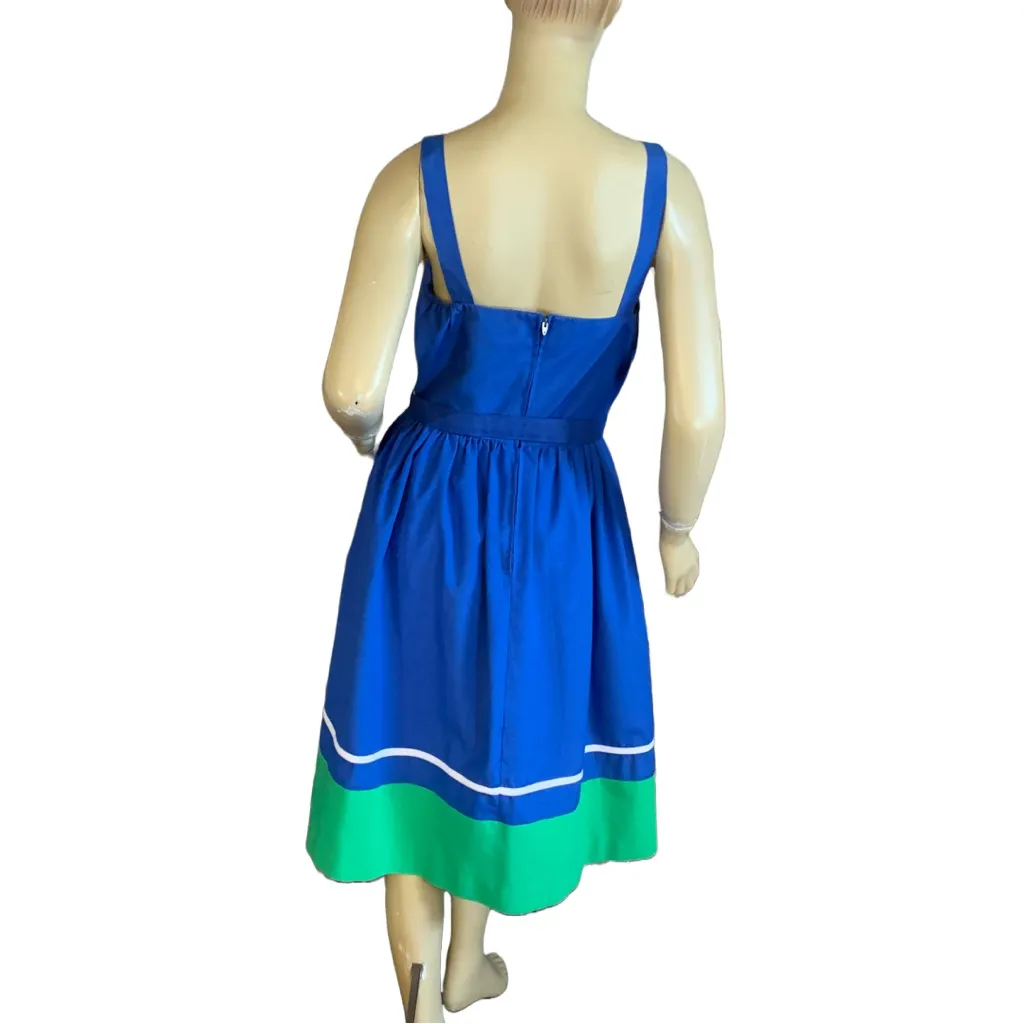 VINTAGE 1980'S JENNI BLUE, GREEN & WHITE COLOR BLOCK DRESS W/BELT (7/8/S) - Image 4