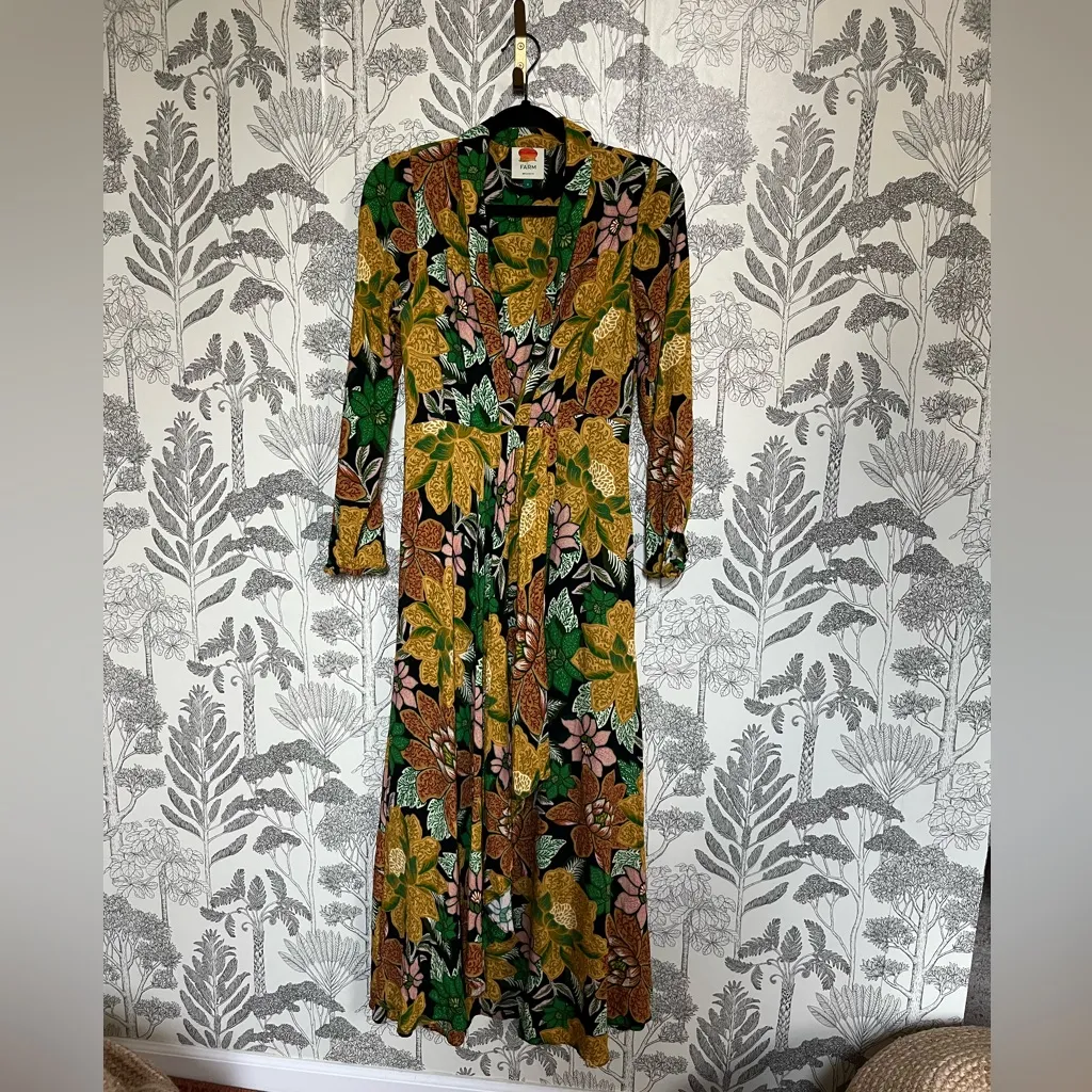 FARM Rio Anthropologie  Black Garden Maxi Dress fall colors sz S - Image 4