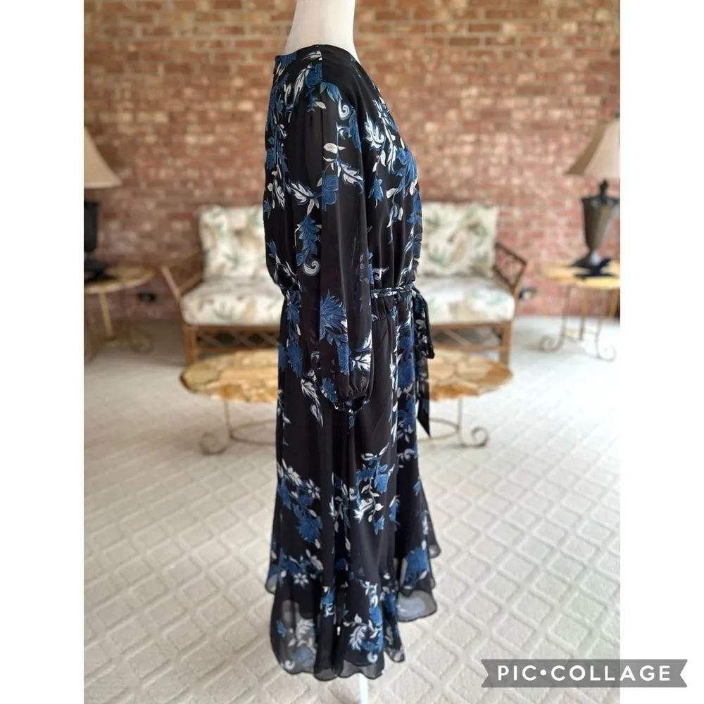 Lane Bryant Dress Midi Floral Asymmetrical Blue Black 14 Cocktail Garden Chic - Image 11