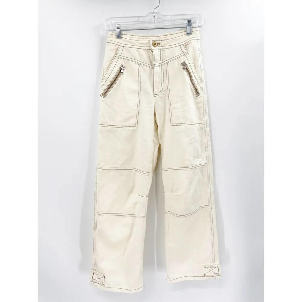 Free People Misty Road Wide Leg Cotton Pants in Ecru White Size 0 - Image 19