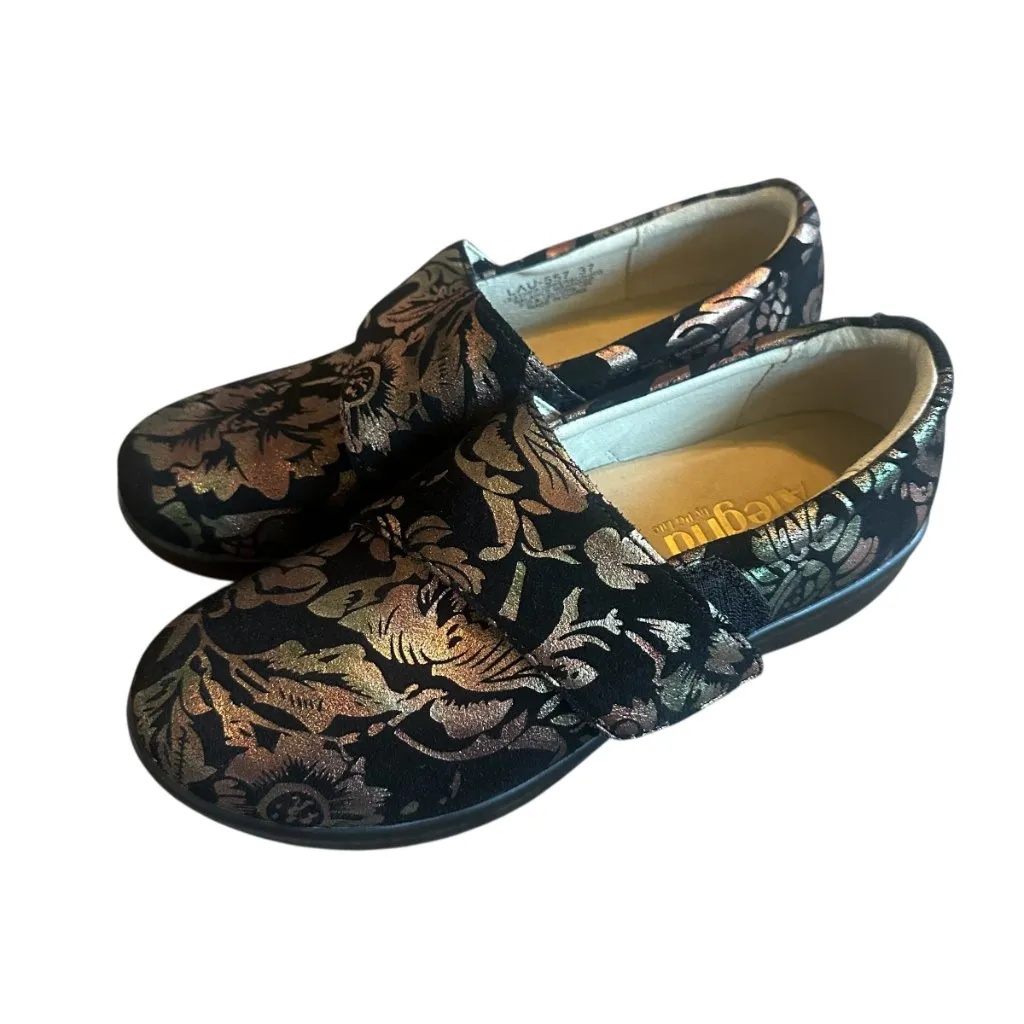Alegria Women Lauryn Regal Gold Copper Floral Clog Shoes Nursing Size 37 6.5 - Image 2