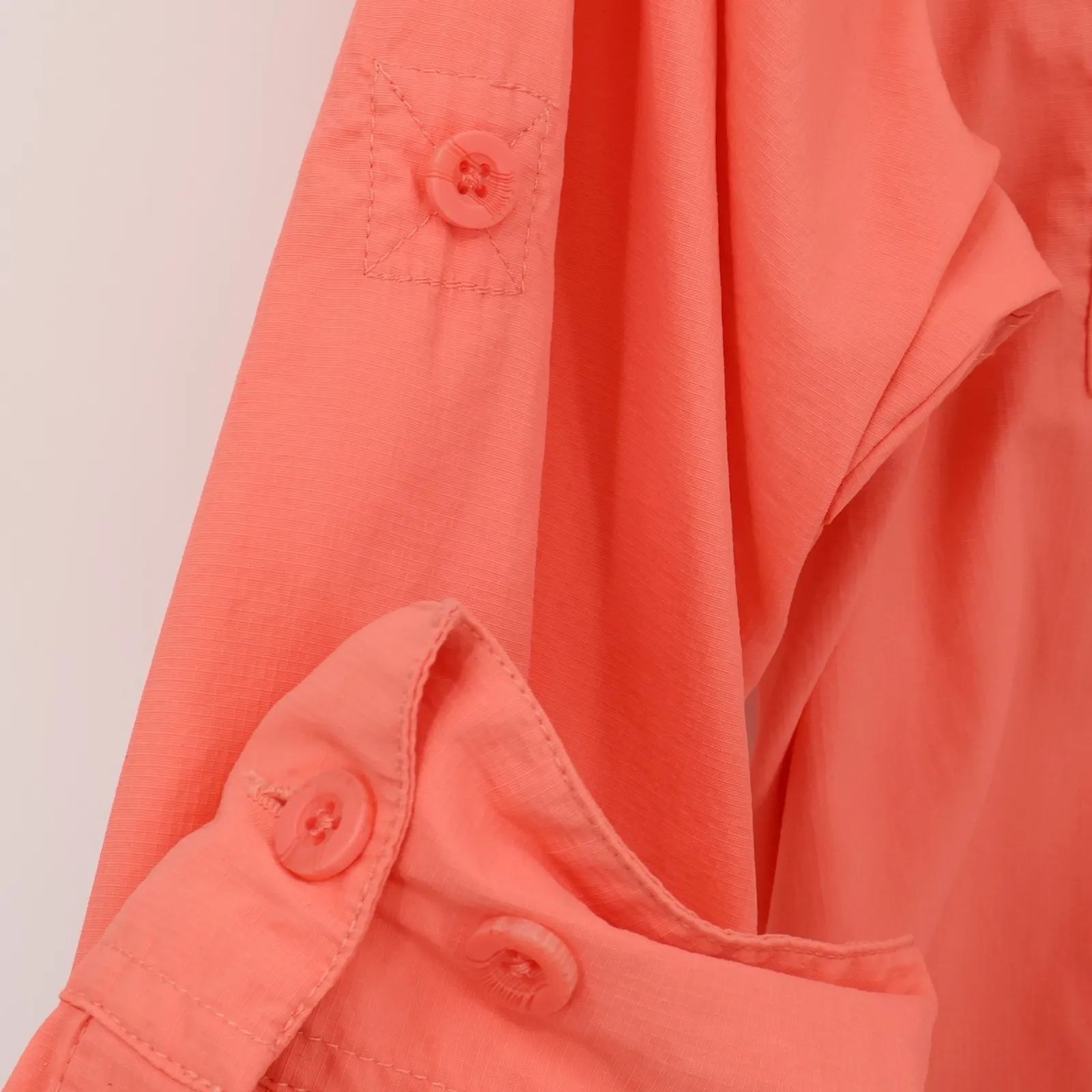 World Wide Sportsman Fishing Shirt Womens XL Coral Nylon Long Roll Tab Sleeve Orange - Image 10