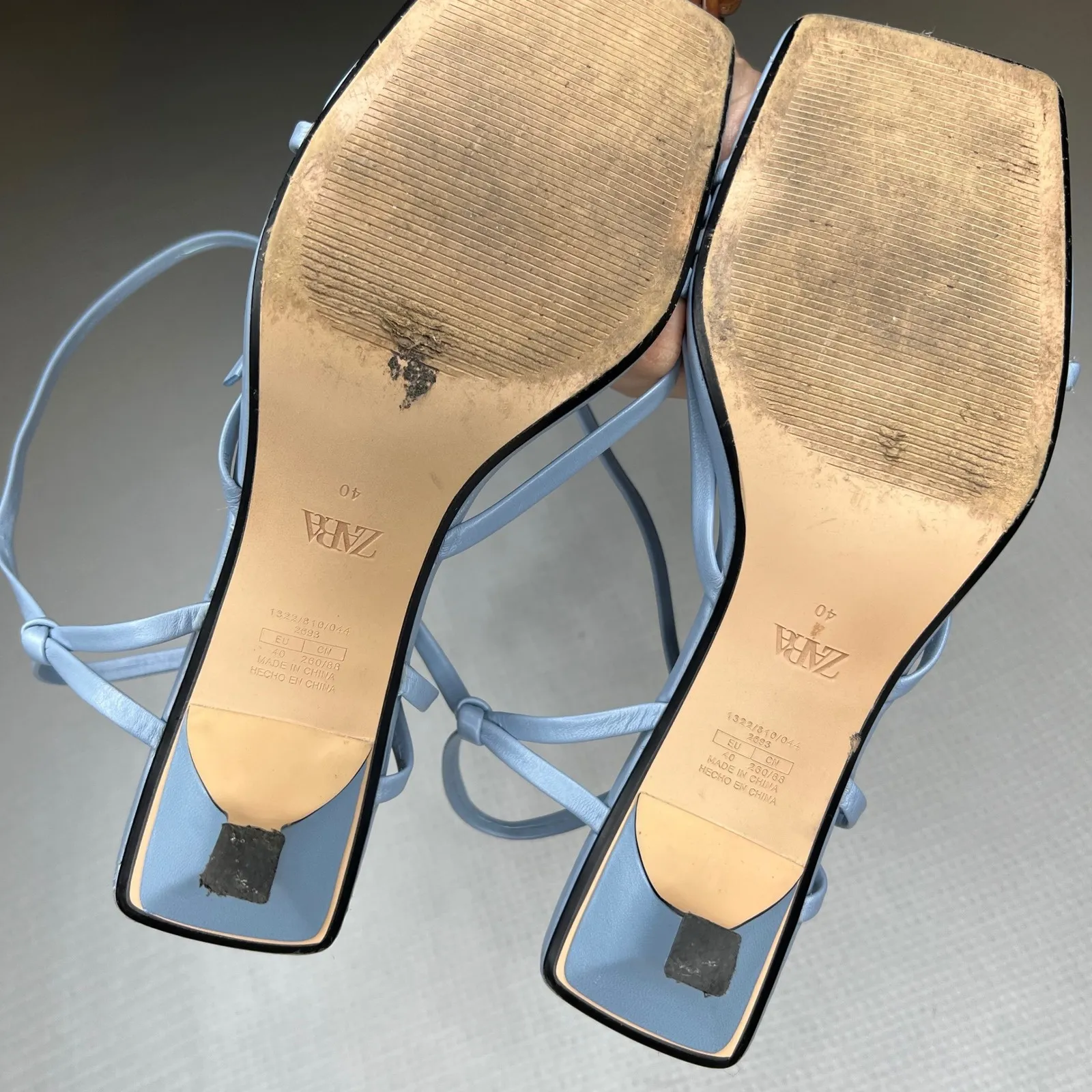 Zara Size 40 or 9 Blue Square Toe Heeled Sandal Ankle Wrap Strappy Heels Size 40 - Image 5