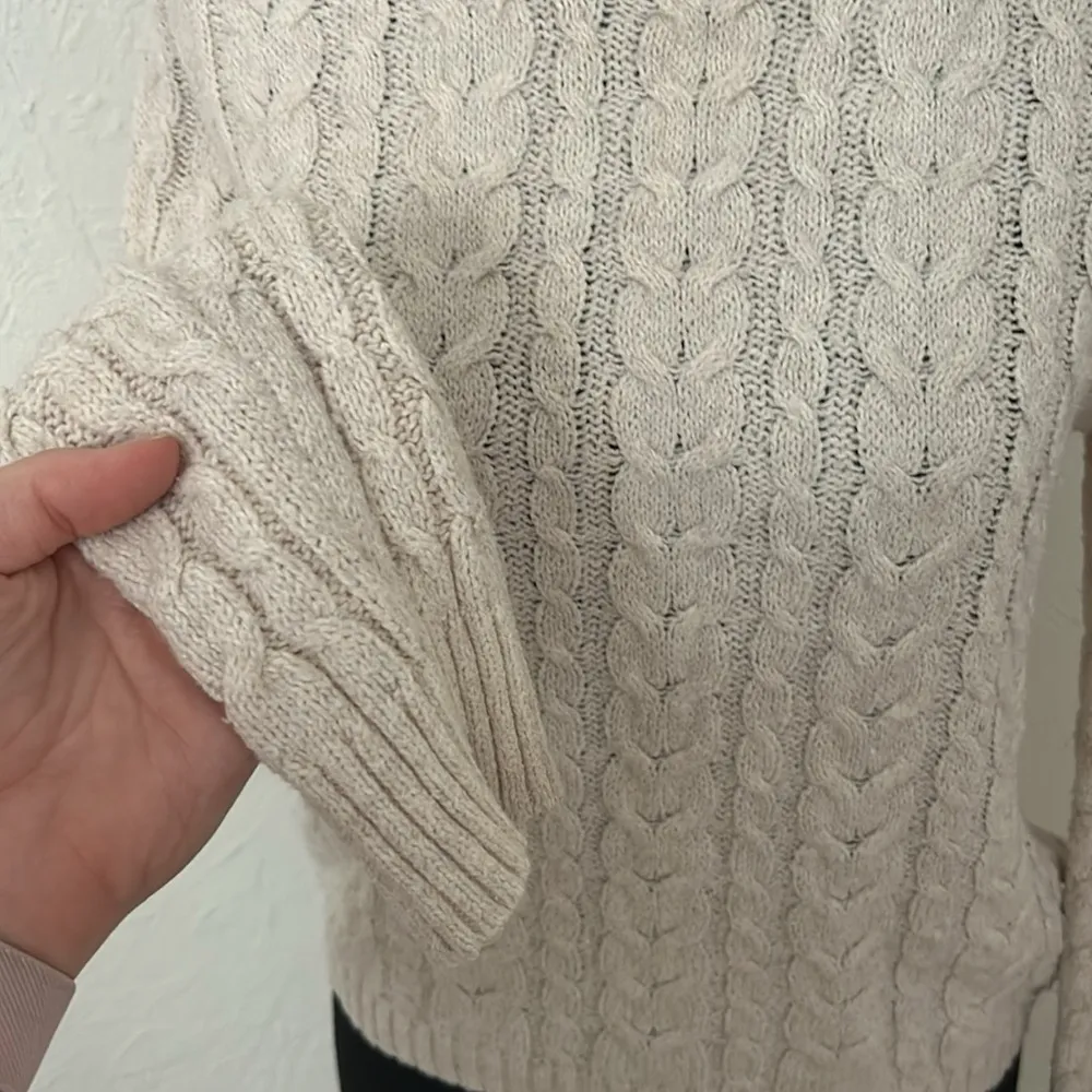 American Eagle Outfitters Cream Cable Knit Crew Neck Sweater - Image 3