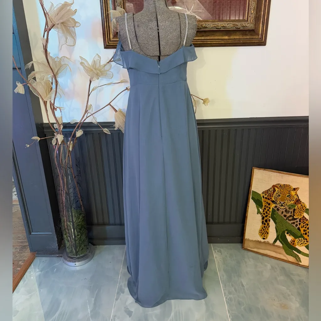 Azazie Tarnie A-Line Chiffon Dress w Ruffles in Twilight ~ Size A10 💚🍄 - Image 4