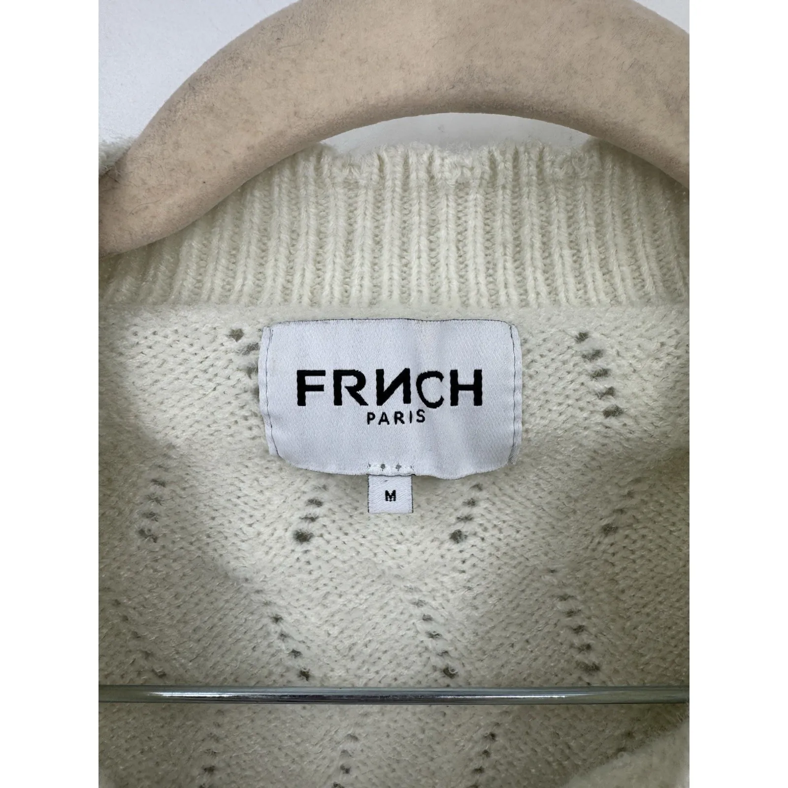 FRNCH Paris Ruffle Sweater Women Medium Ivory Coquette Preppy Whimsical Feminine - Image 3