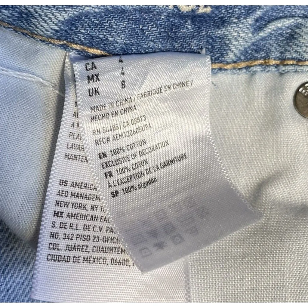 American Eagle Shorts 4 Hi Rise Denim Painted Graphic Frayed Hem Embellishment - Image 8