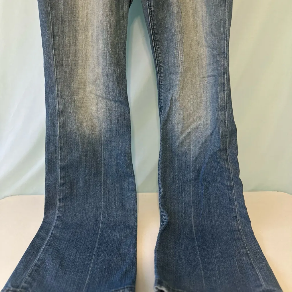 Vintage Eva Express Blue Flare Jeans with Black Floral Embellished Goth - Image 2