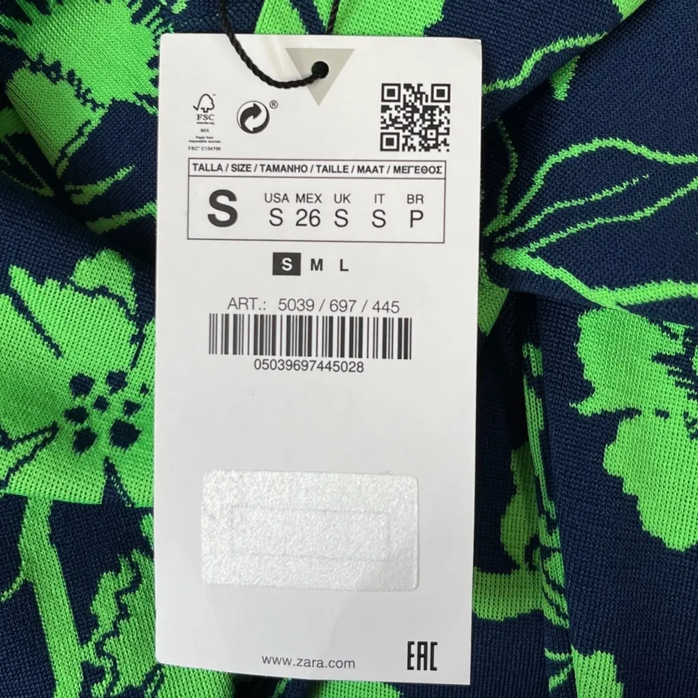 Zara Floral High Rise Bootcut Pants Green Navy Blue Size Small - Image 7