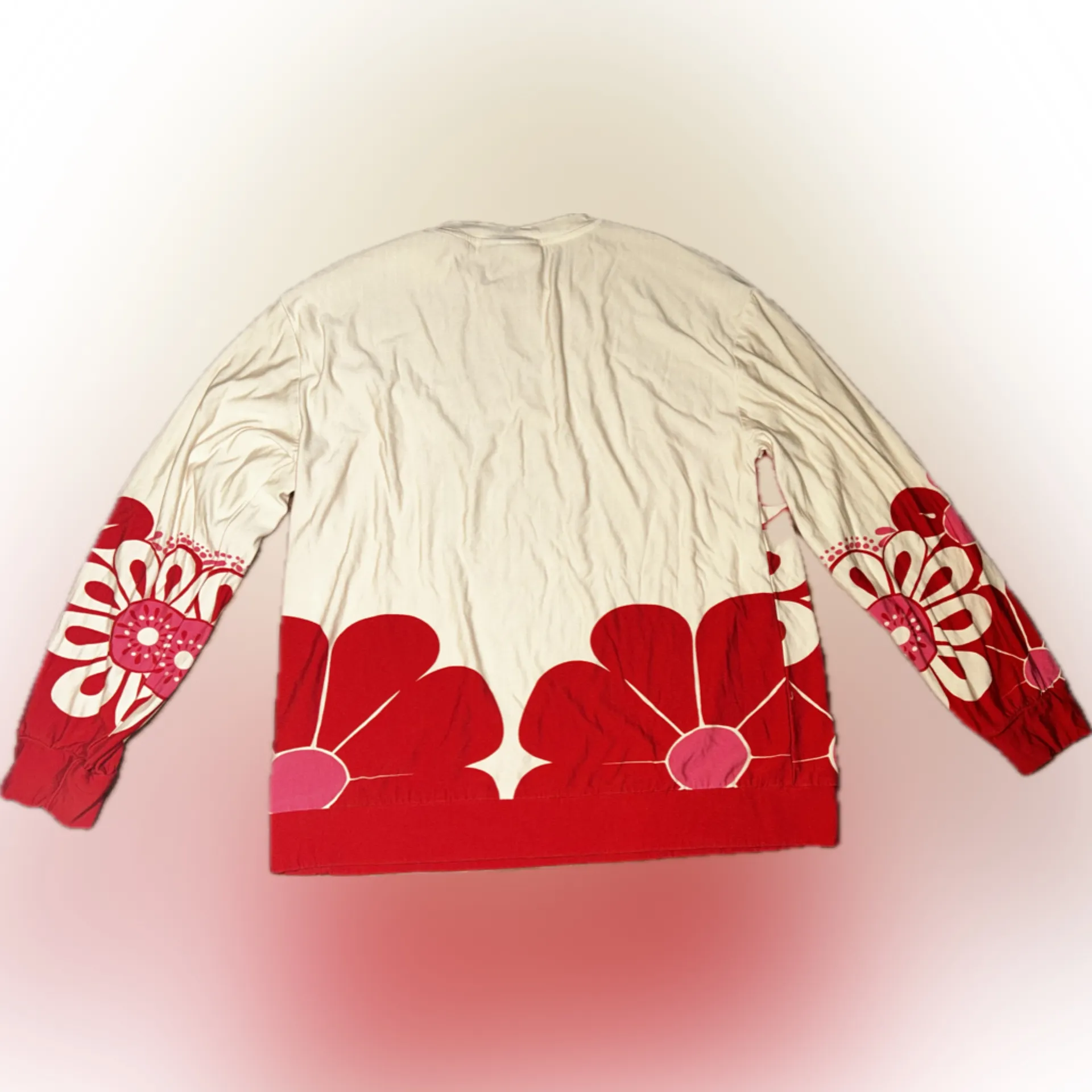 Farm Rio Anthropologie Oversized Baggy Retro Floral Red Pink Cream Sweatshirt M - Image 12