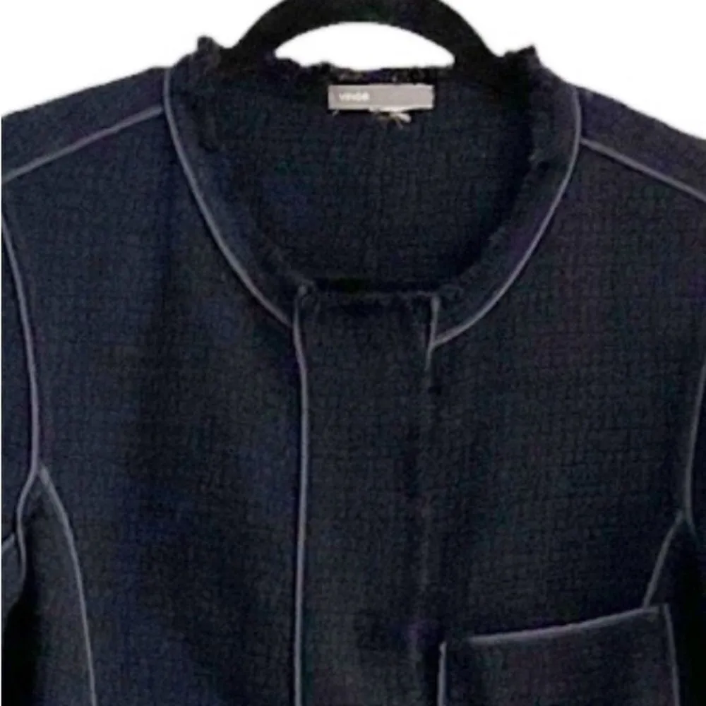 Vince Navy Frayed Hem Wool Blend Boucle Blazer - Image 6