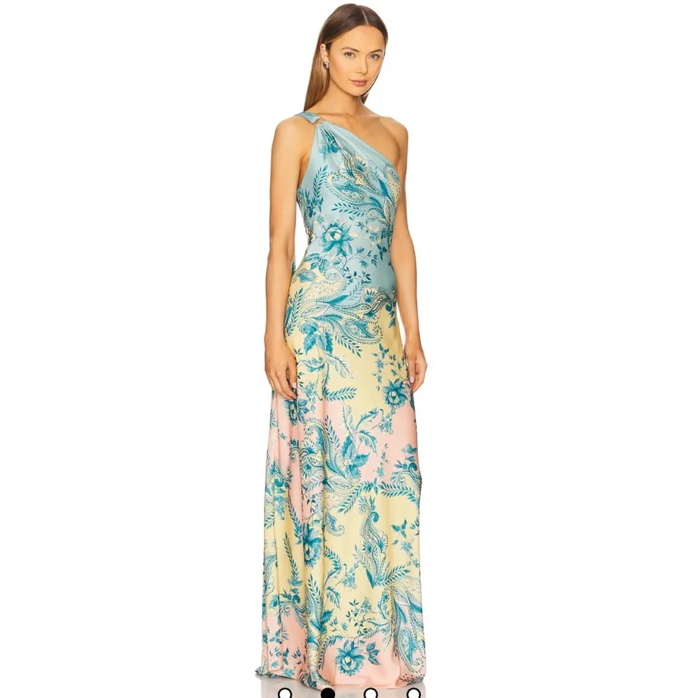 NEW HEMANT AND NANDITA One Shoulder Long Dress in Blue Yellow Mix - Image 2