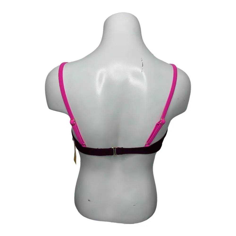 Kona Sol Burgundy Pink Colorblock Square Neck Bandeau Swim Top Size Medium NWT - Image 3