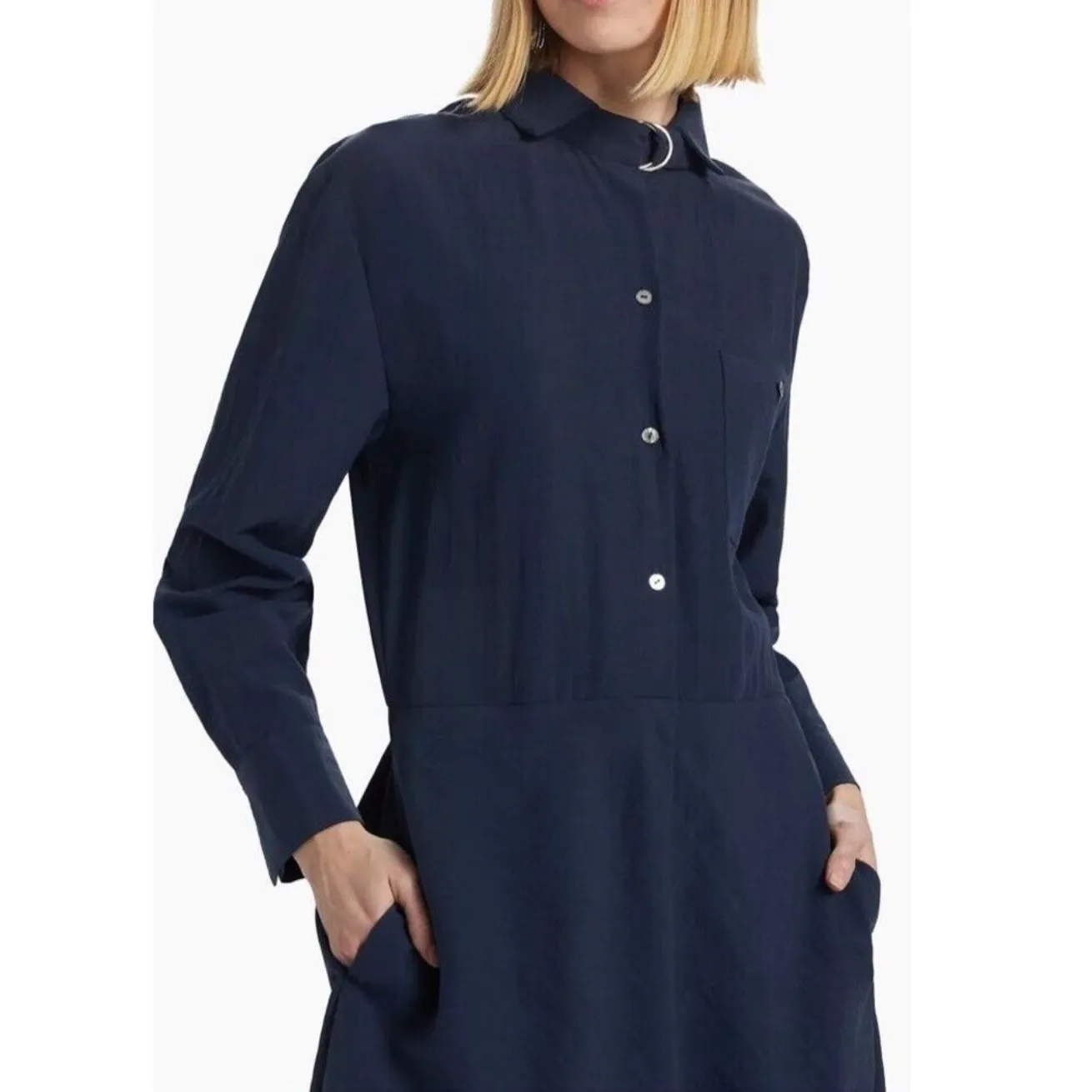 New! Vince Easy D-Ring Midi Shirt Dress‎ in Blue Size Large $425 - Image 4