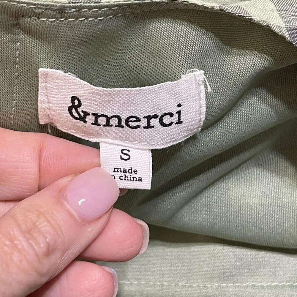 &Merci Tiered Tunic Dress Green Gingham Ruffle V-Neck Size S Small - Image 4