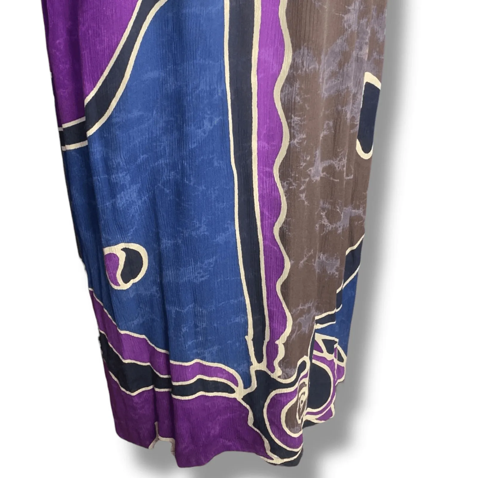 Vintage 90s Pelican Cove Rayon Maxi Dress Medium Abstract Purple Brown Blue Boho - Image 7