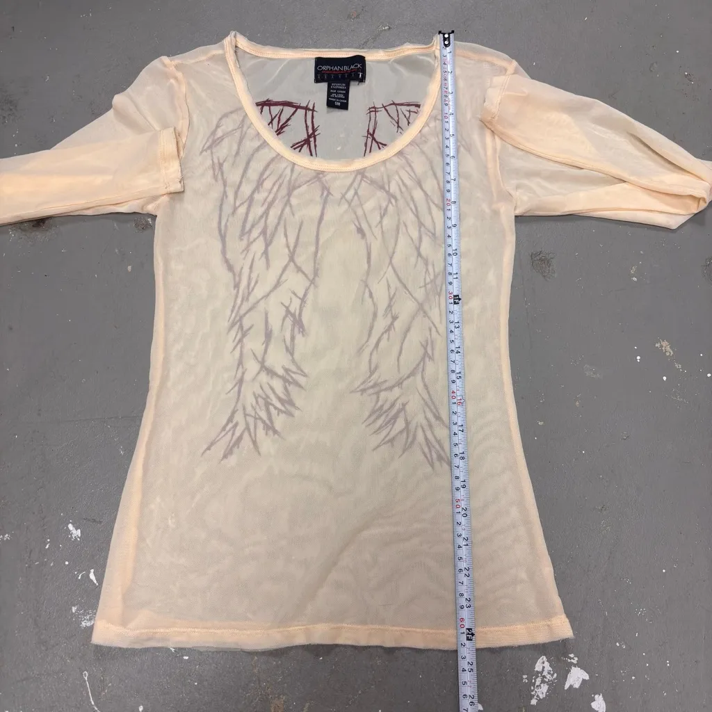 Orphan Black Hot Topic Mesh Angel Wings Cream Red Shirt Goth Fairy Womens Small - Image 3