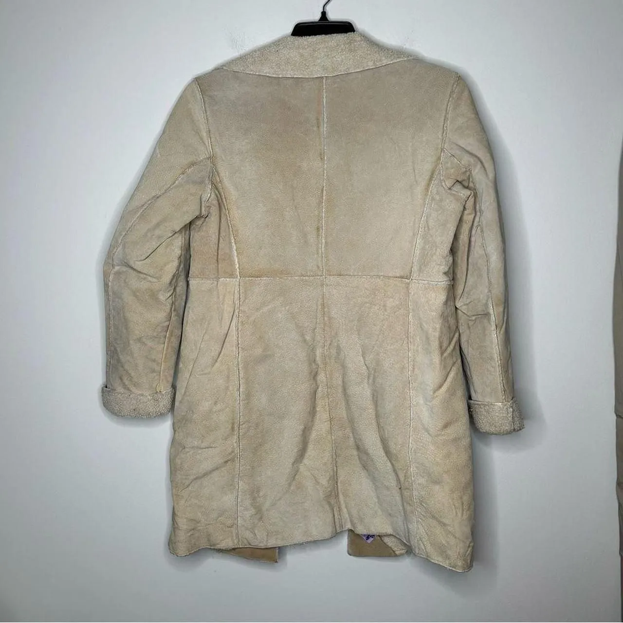 Vintage GUESS 90s 1990s Penny Lane Afghan Leather Tan Coat medium retro - Image 8