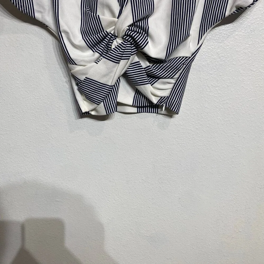 Bishop + Young Navy Striped Twist Front Top Sz S NWT - Image 4