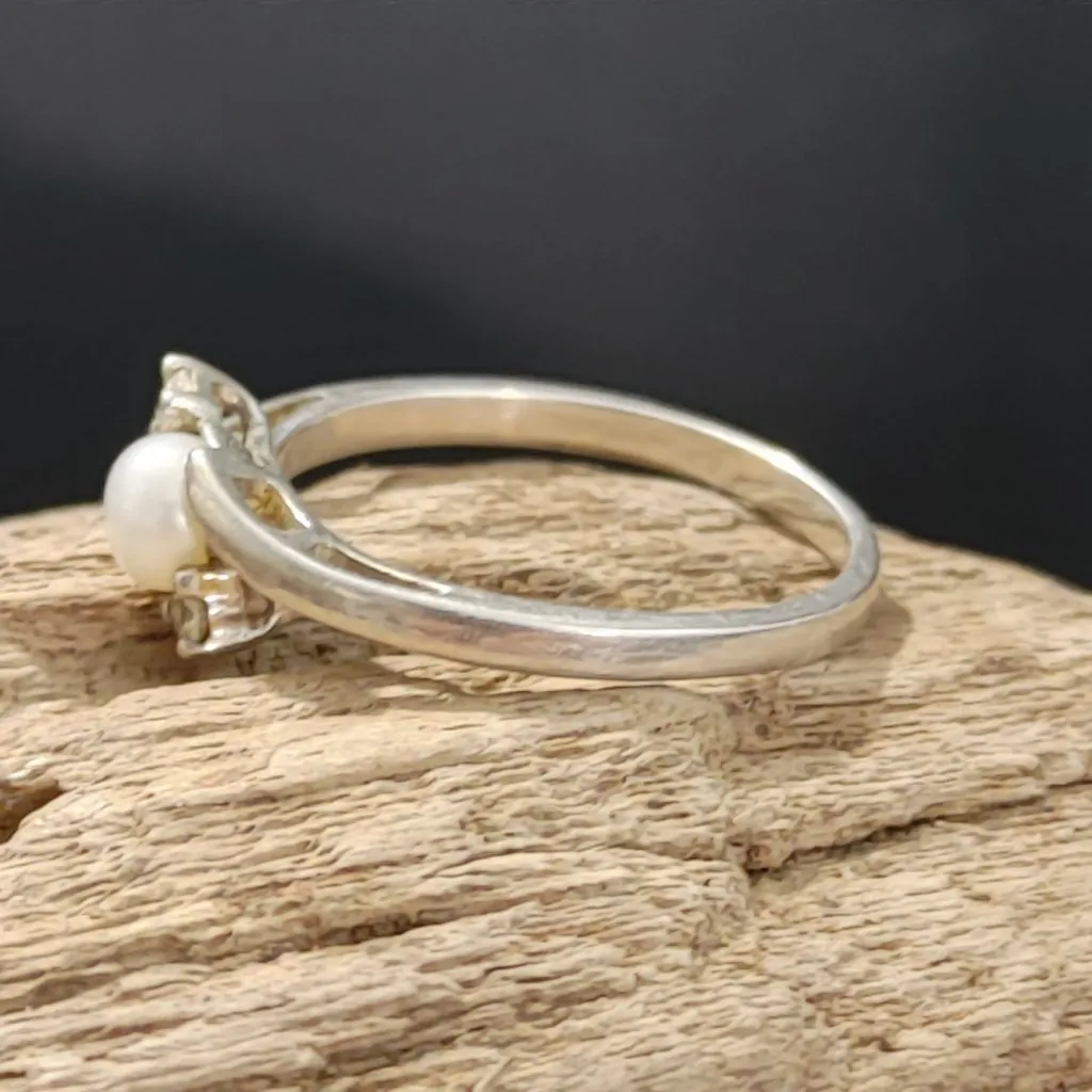 Pearl Sterling Silver Ring Vintage Accent Stones Size 7 Marked DY 925 Elegant - Image 7