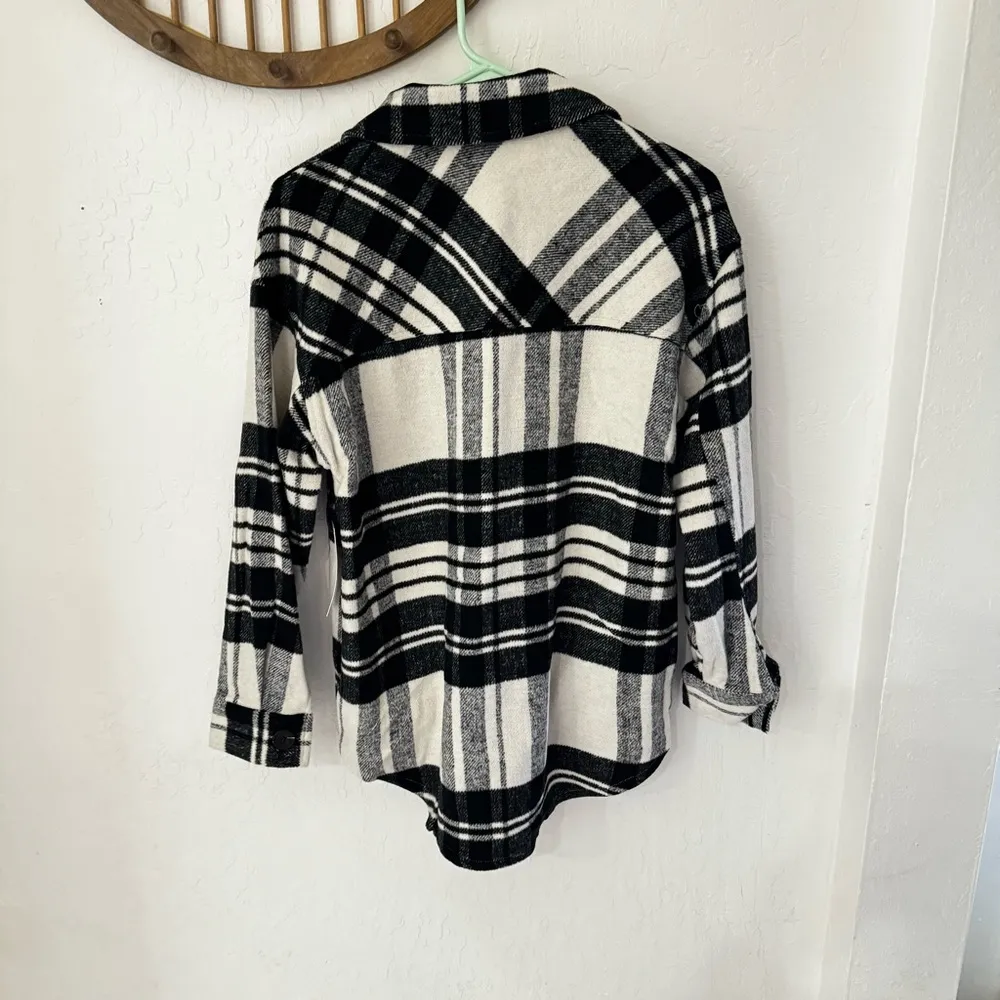 Dex Button Front Flannel Shacket Jacket Cream White Black XS - Image 8