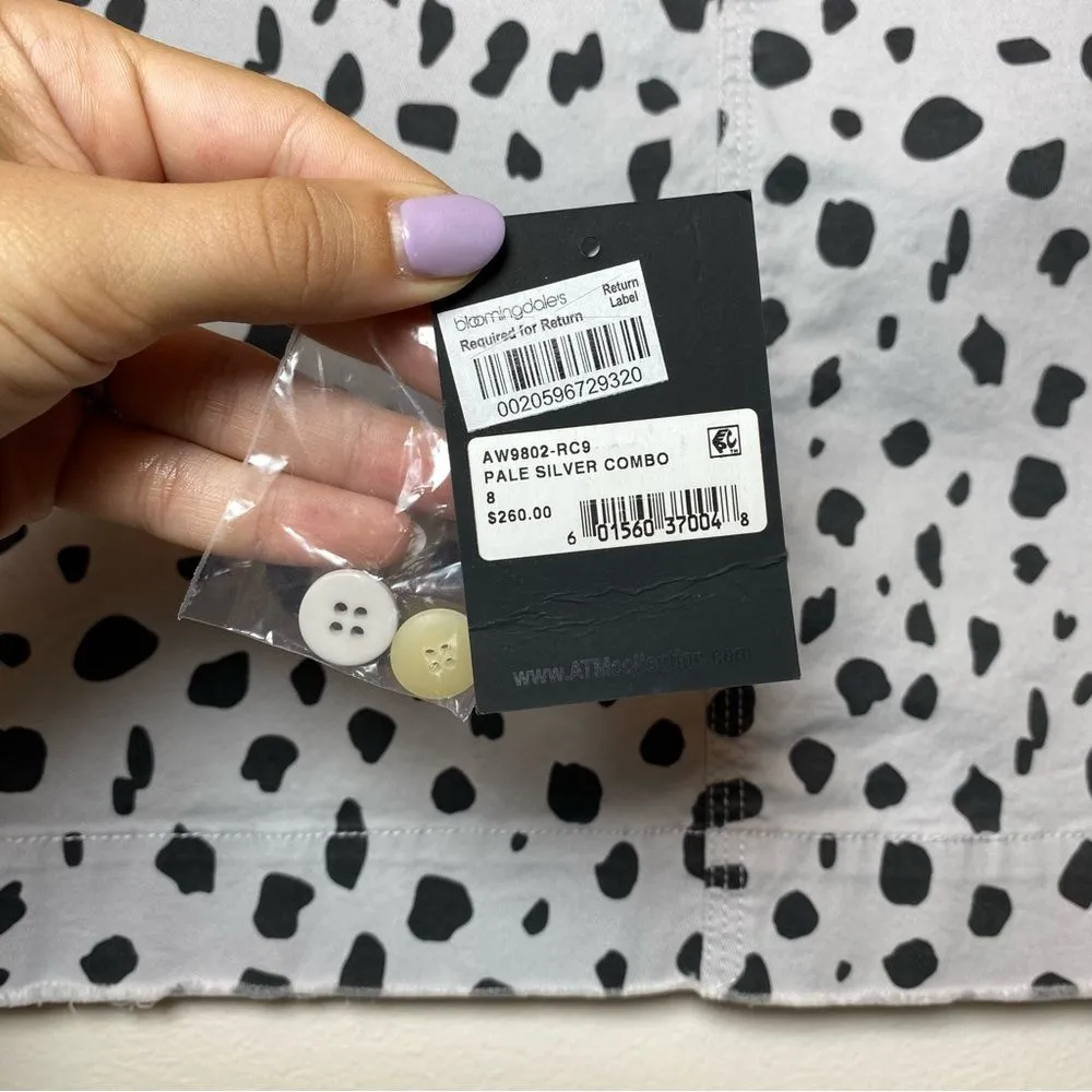 ATM NEW Leopard Animal Print Distressed Hem Mini Skirt Pale Silver Gray Sz 8 Black - Image 9