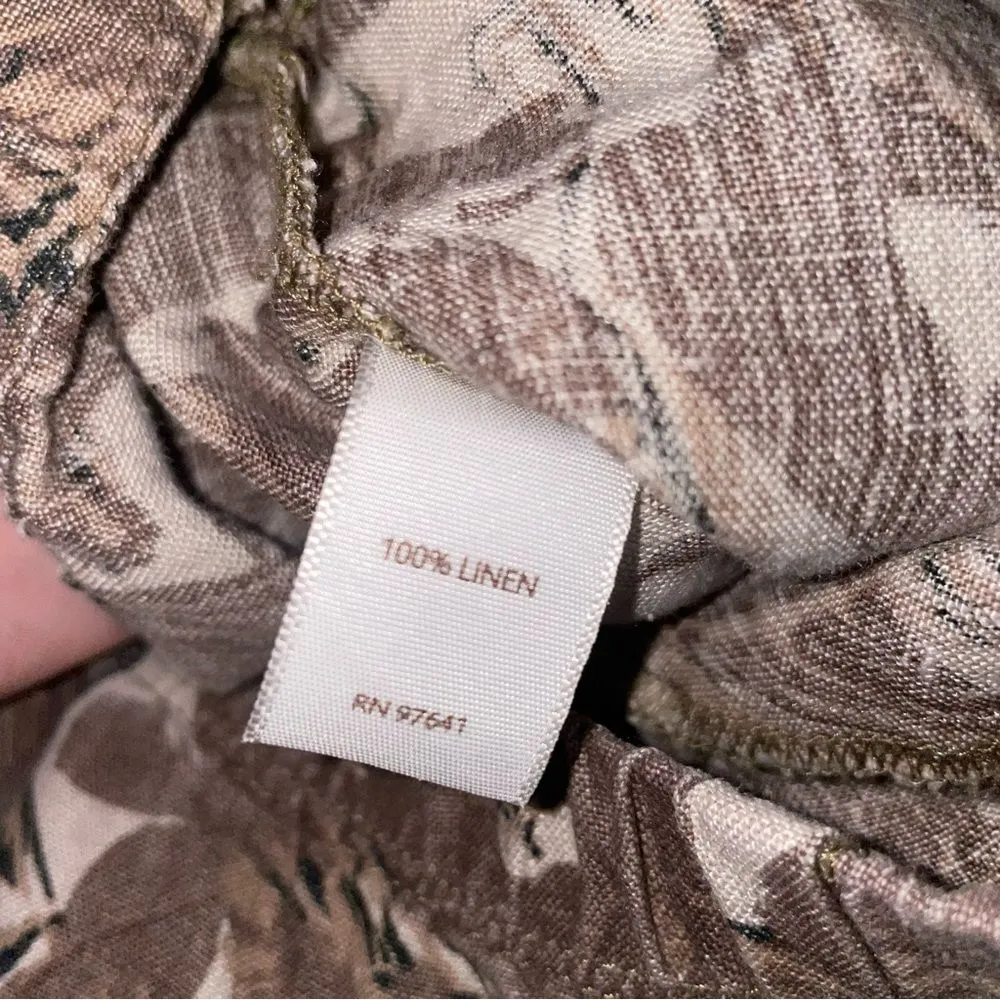 J Jill Size S 100% Linen Wide Leg Printed Pants Pull On Brown - Image 8