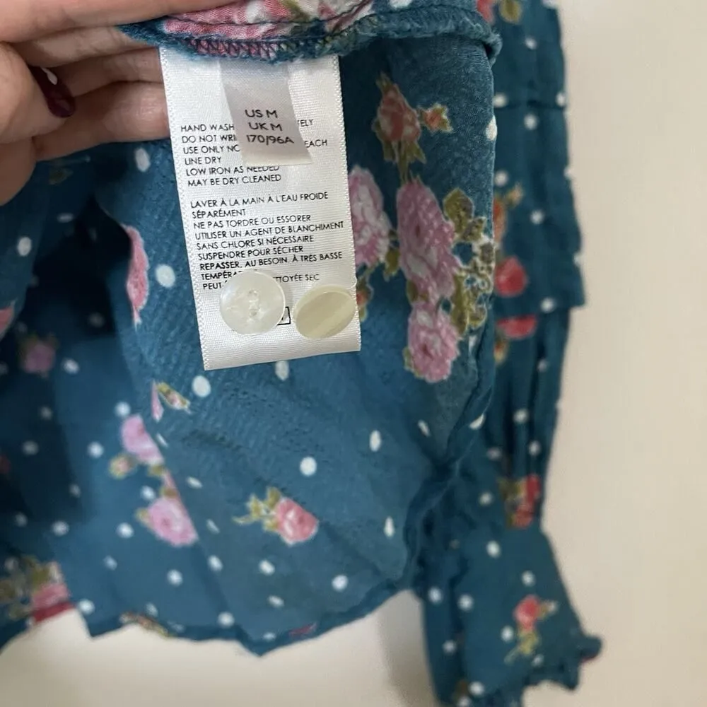 ANTHROPOLOGIE WELLESLEY BUTTON DOWN BLUE FLORAL BLOUSE TOP SIZE MEDIUM - Image 7