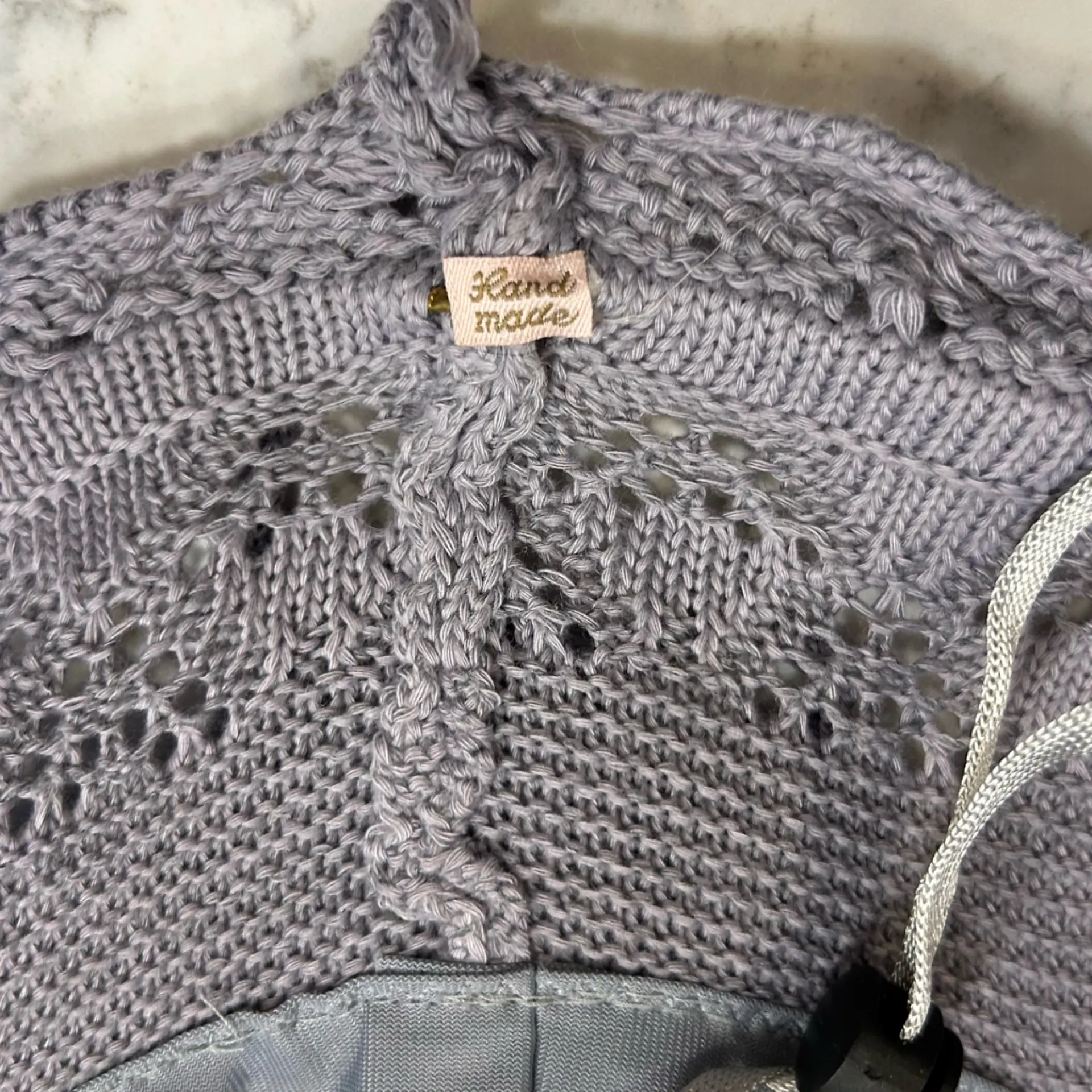 Handmade Light Lavender Purple Knit Sunhat w/ Flower - Image 4