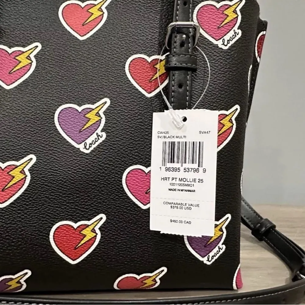 🔥🎁NWT! Coach Mollie Tote Bag 25 Heart Bolt Print Msrp: $378.00 - Image 7