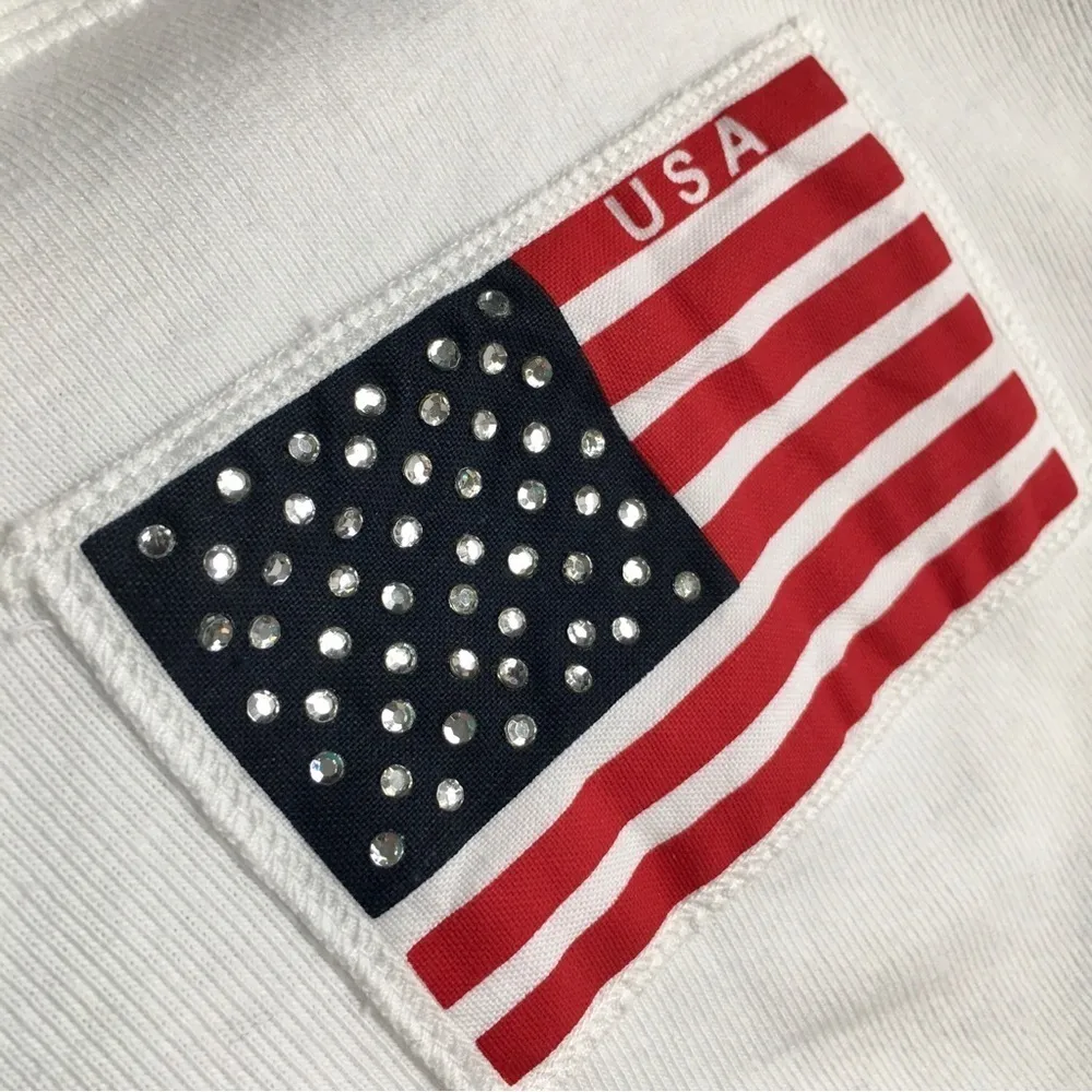 August Max Woman American Flag Rhinestone Bling Tee, White, Size X (Plus) White - Image 4
