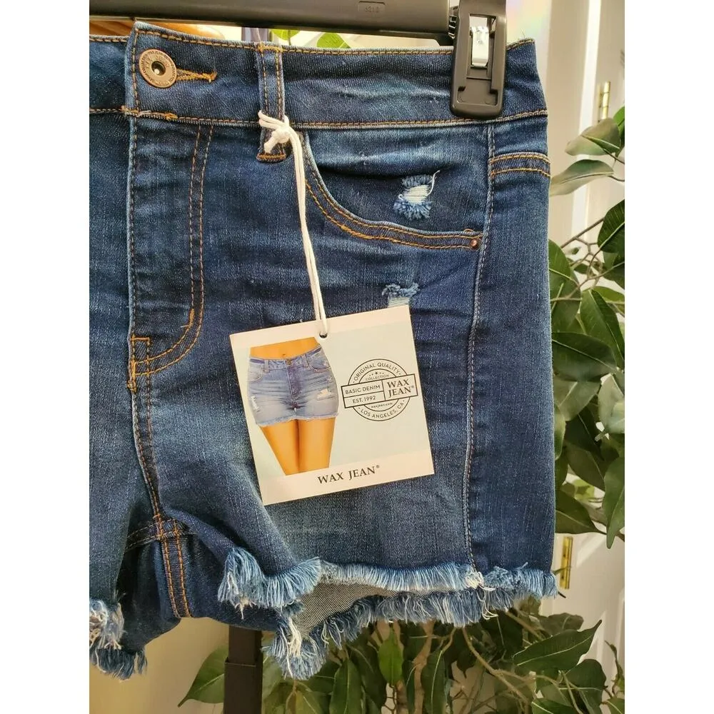 Wax Jeans Women Blue Denim Cotton Mid Rise Pull on Casual Jean Short Size Small - Image 3