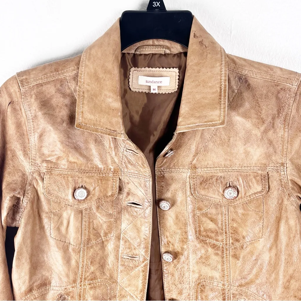 SUNDANCE 100% Leather Brown Ridge Rider Button Pockets Lined Jacket Medium - Image 10