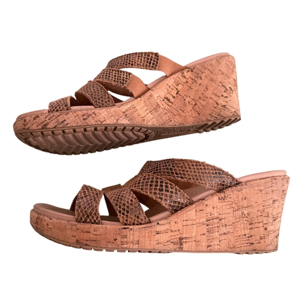 Crocs A-Leigh Cork 3" Wedge Sandal Snakeskin Print Comfortable-Brown-Slip On-9 - Image 7