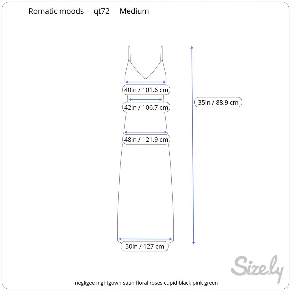 negligee nightgown satin floral roses cupid black pink green Size M - Image 9