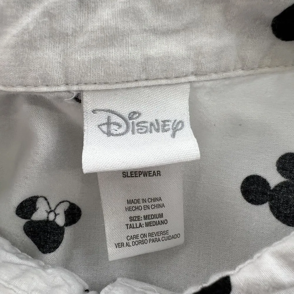 Disney  Minnie Mouse Button Down Long Sleeve Tunic‎ Sleepwear White/ Black Medium - Image 4
