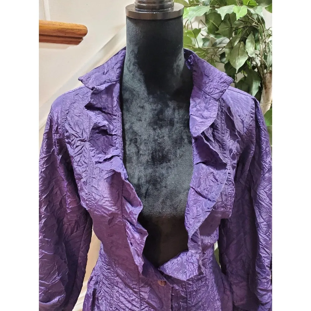 Chico's Women's Purple Polyester Long Sleeve Button Down Ruffle Shirt (0) Small - Image 6