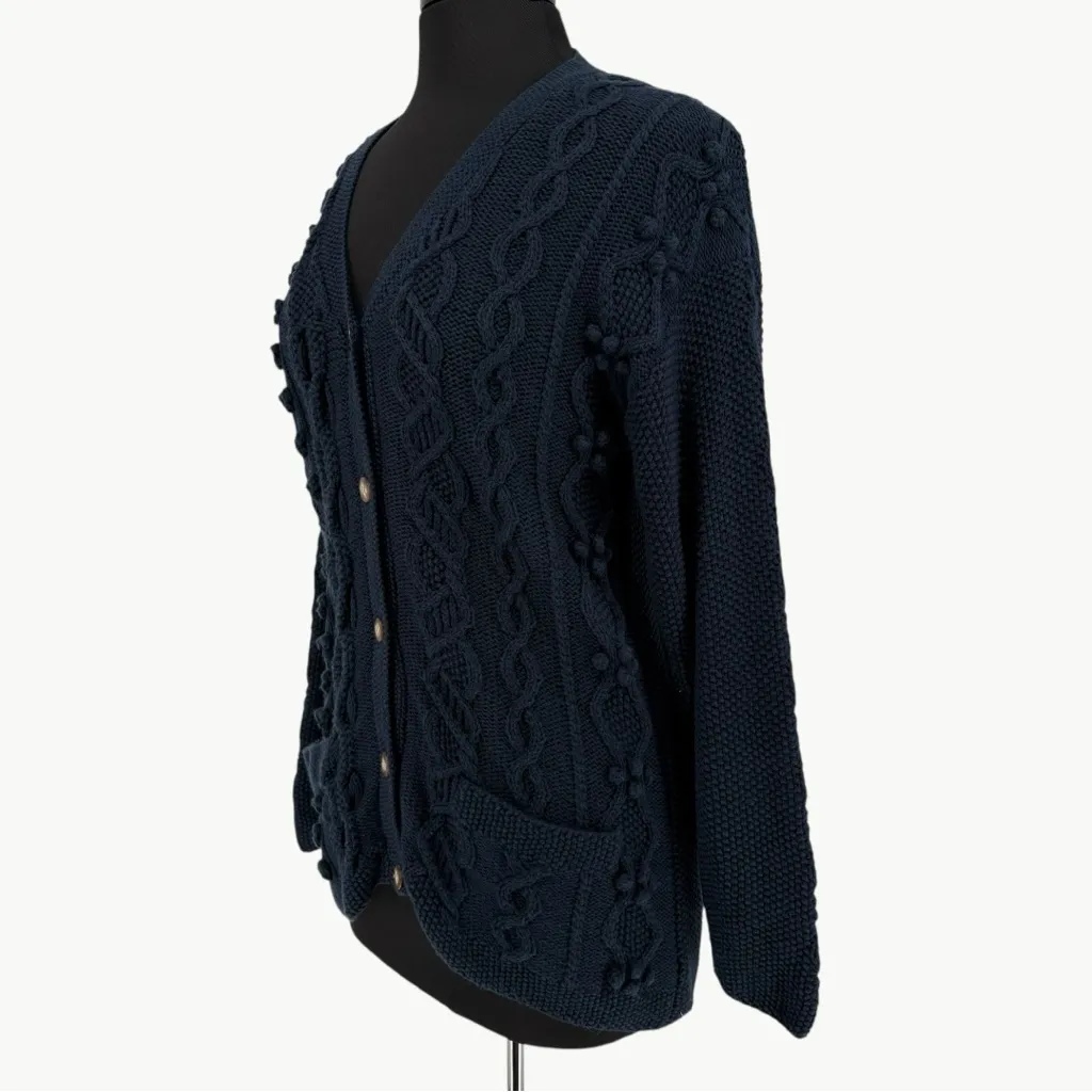 Vintage 90s L.L. Bean Fisherman Cable Knit Wool Cardigan | Sz Medium | Navy - Image 5