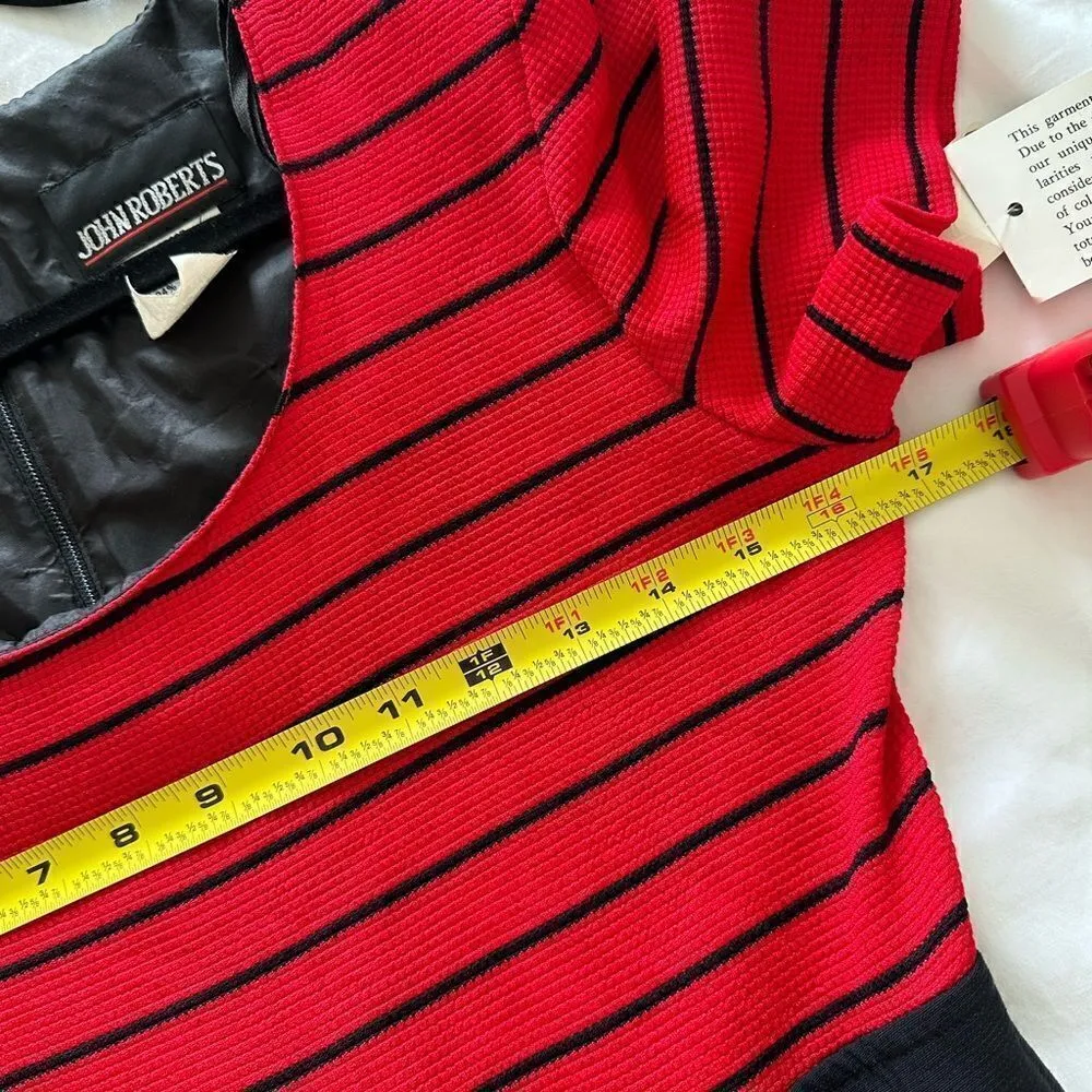 New John Roberts size 6 vintage 80's 90's red stripe & black button maxi dress - Image 3