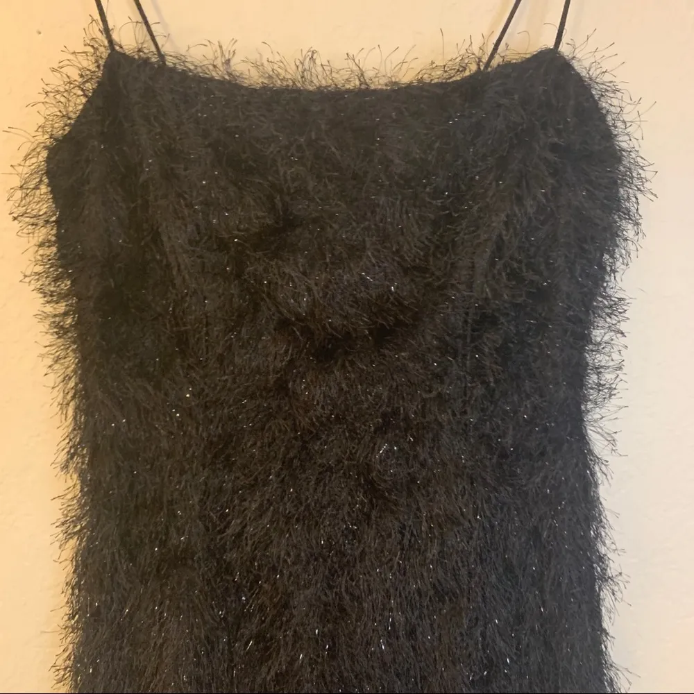 Princess Polly xx Socialite Black Mini Furry Shimmer Dress Size 4 - Image 5