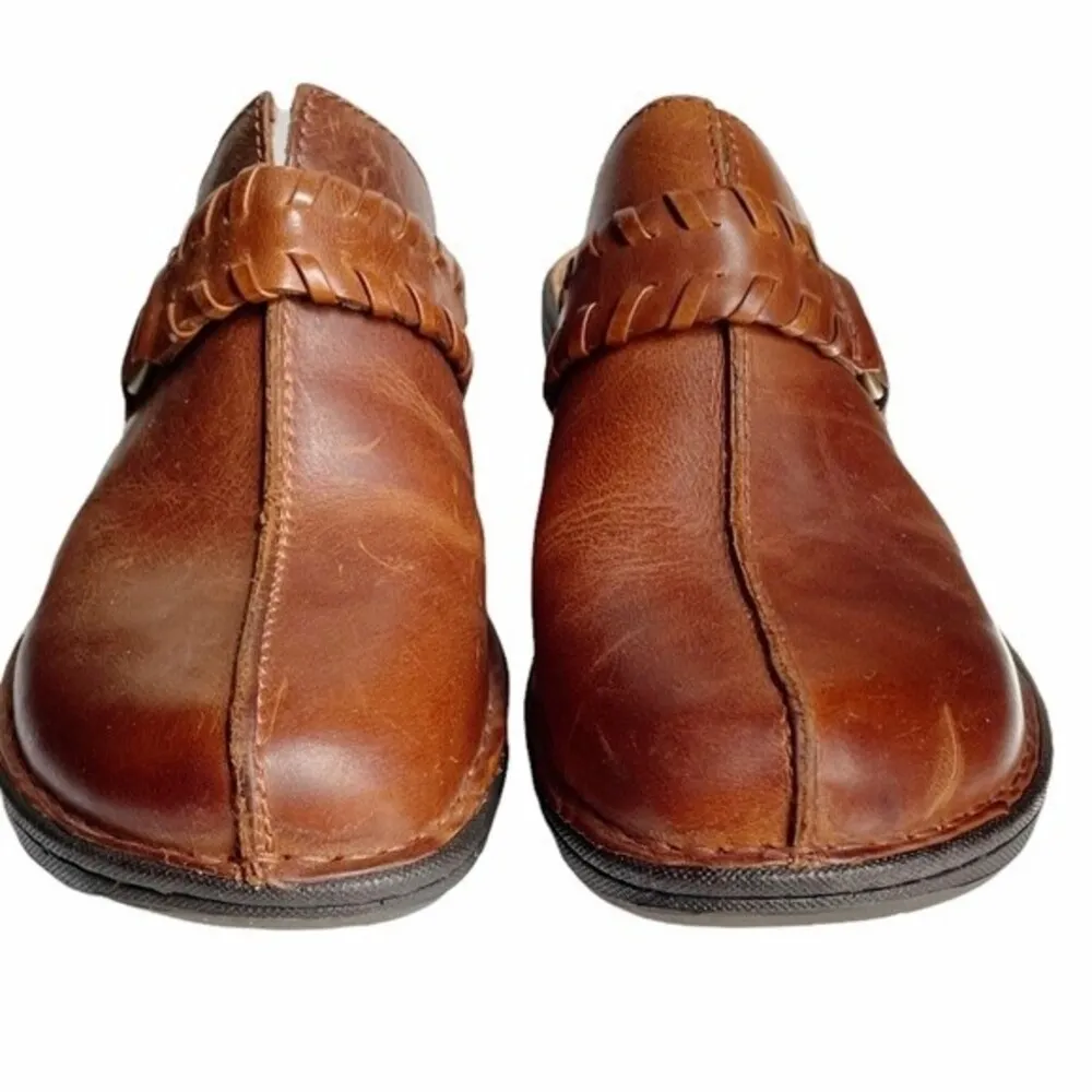 Born Mules Brown Leather Saddle Stich Braided Decorative Strap Women’s Size 7 - Image 4