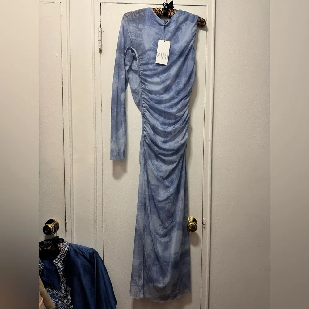 BLOGGER FAVE!!! ZARA women's XL Blue Printed Midi Dress NWT - Image 7