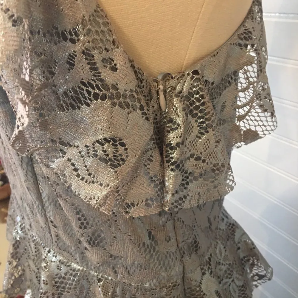 Willow & Clay Metallic Baby Blue Lace Ruffle Tiered Maxi Dress - Image 8