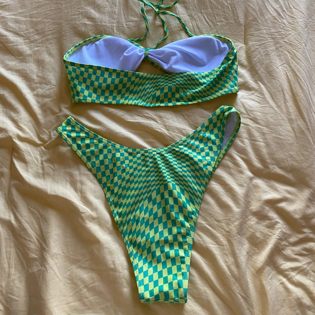 checkered high leg bikini - Image 3