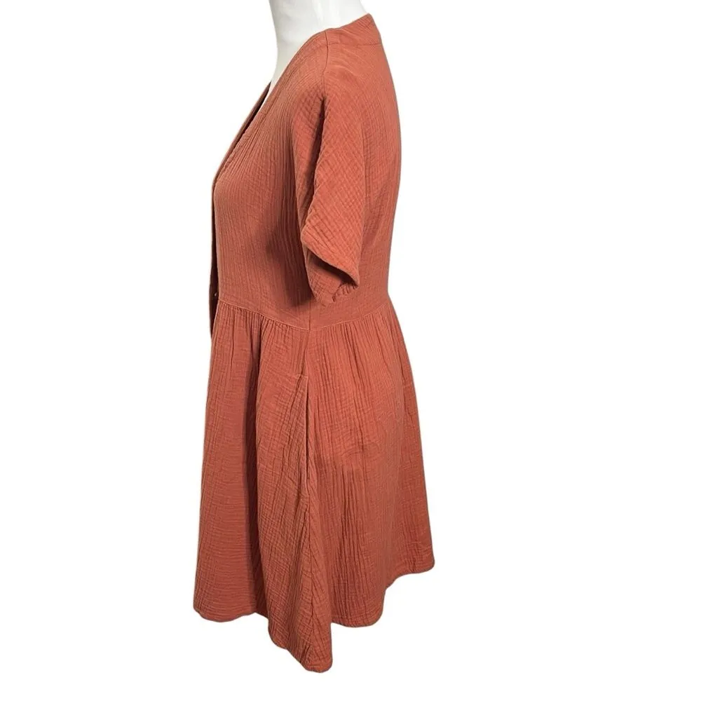 Madewell Seersucker Knit Midi Dress Red Button Front Women’s Size XXS Cotton - Image 6