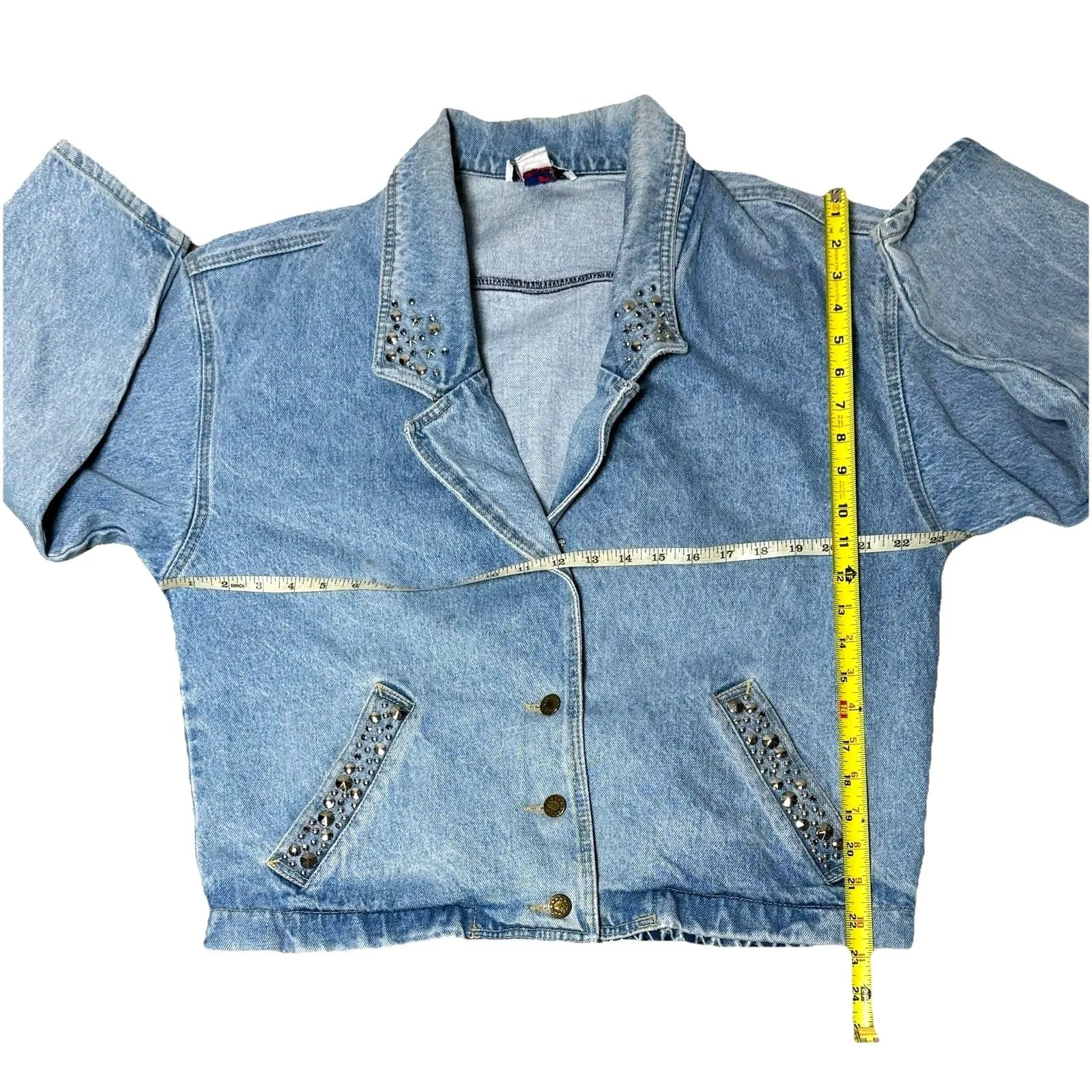 Vintage YES Clothing Studded Denim Jacket Women’s Small Western USA Oversized Blue - Image 7