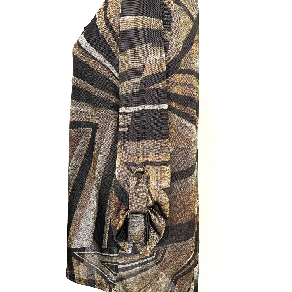 Clara Sun Woo Brown Black Knit Button Front Split Back Hem Tunic Top Size Medium - Image 4