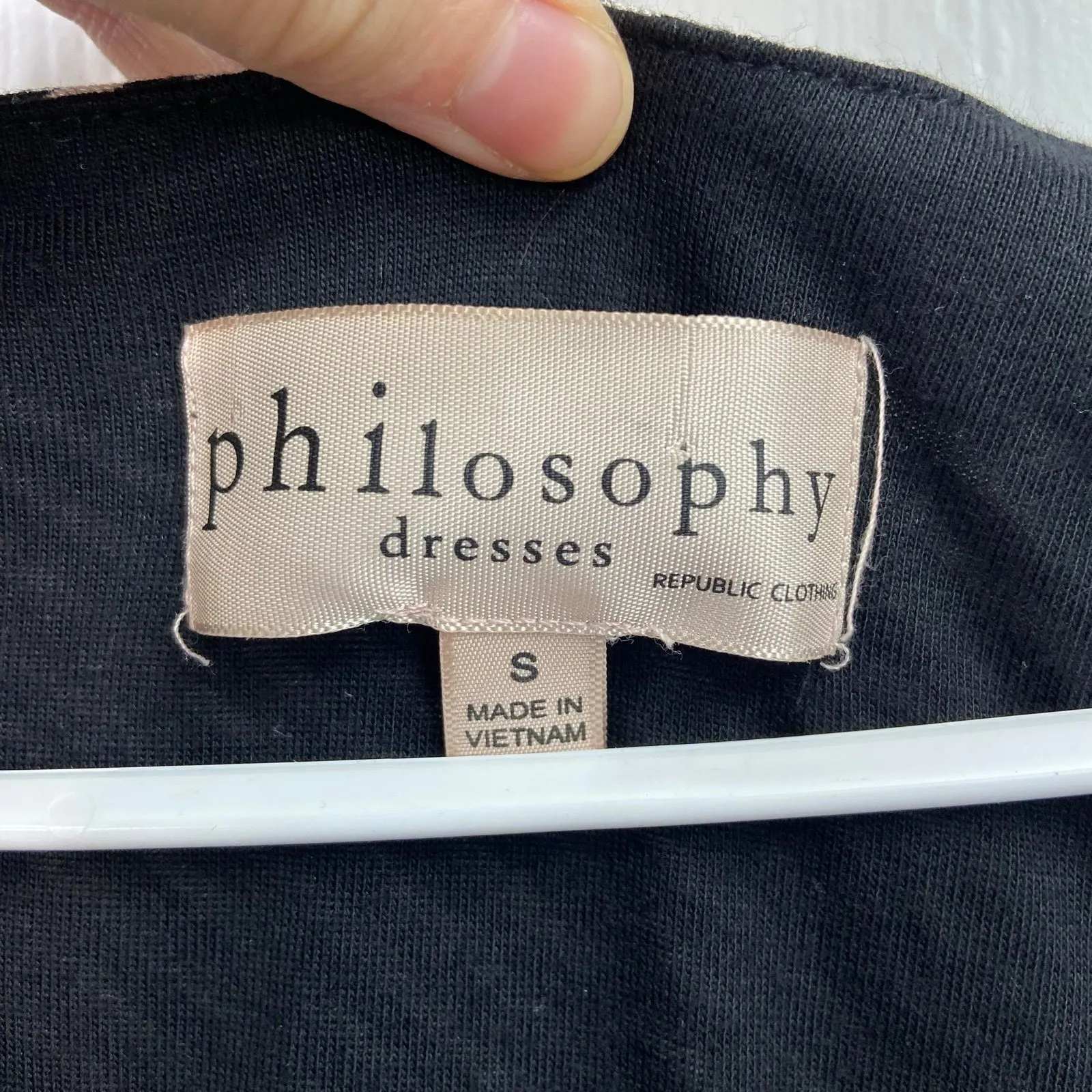 Philosophy black white striped asymmetrical stretch v-neck short sleeve dress S - Image 3